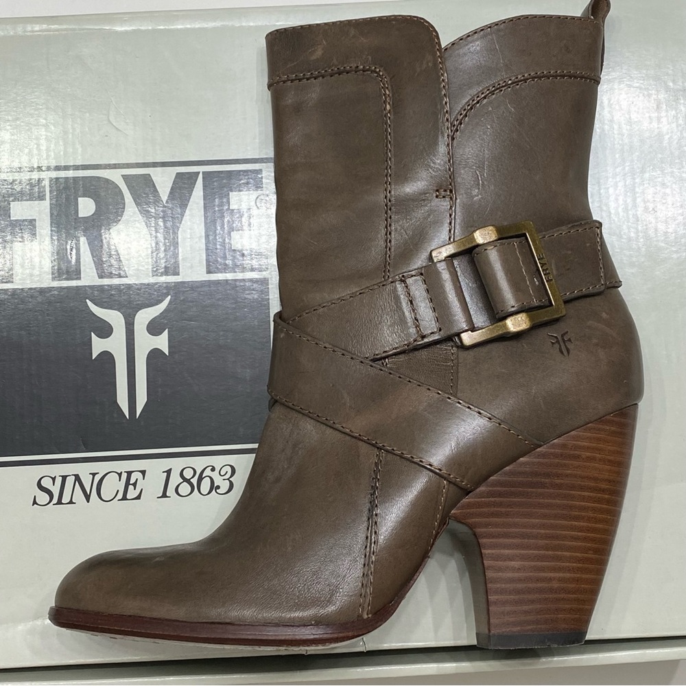 Frye Boots Andrea Mid Cross Strap Heeled Boot Grey 8.5